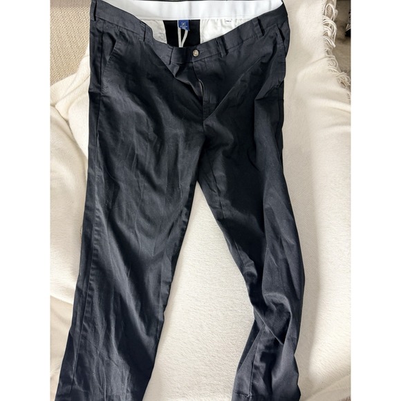 George Other - George Mens Dress Pants 44x30 Black Flat Front Chino Work Pants Stretch 44W 30L